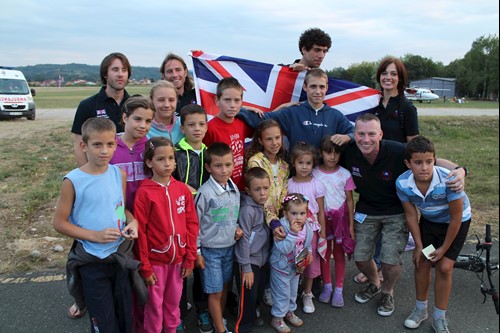 Group of people with a British flag