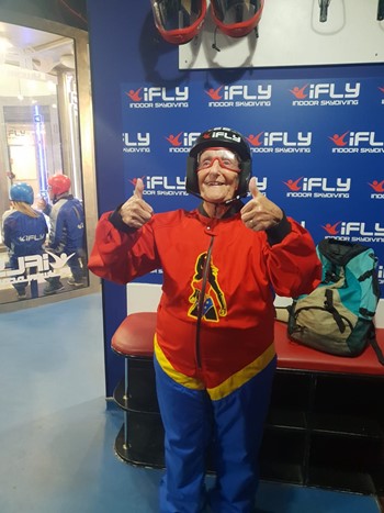 Elderly person at iFLY - indoor skydiving UK