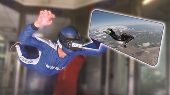 Person flying at iFLY and using VR