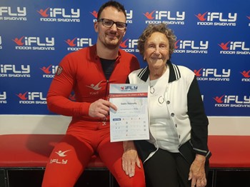Two people at iFLY - indoor skydiving