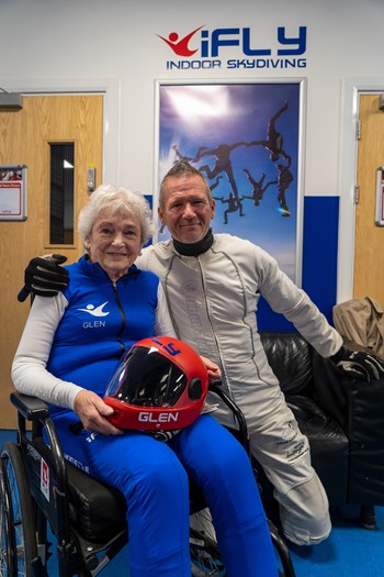 Elderly person geared up at iFLY