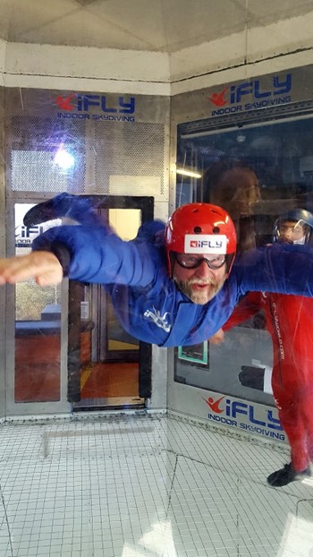 Elderly person flying at iFLY